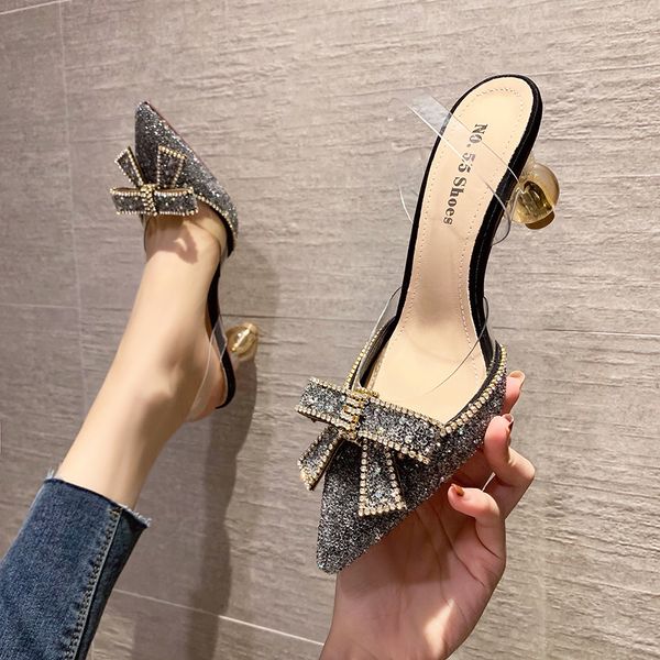 

pointed bow high heels red water sandals hollow word women's shoes heels women shoes sandals women, Black