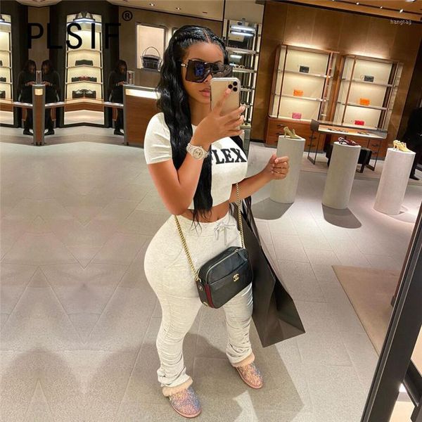 

fashion design women set summer short sleeve 2 pieces crop and ruched pant set lady tracksuit1, White