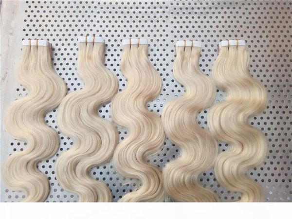 

100g 16" 18" 20" 22" 24" #60 #613 body wavy indian remy pu tape skin weft tape in hair extensions fast shipping, Black