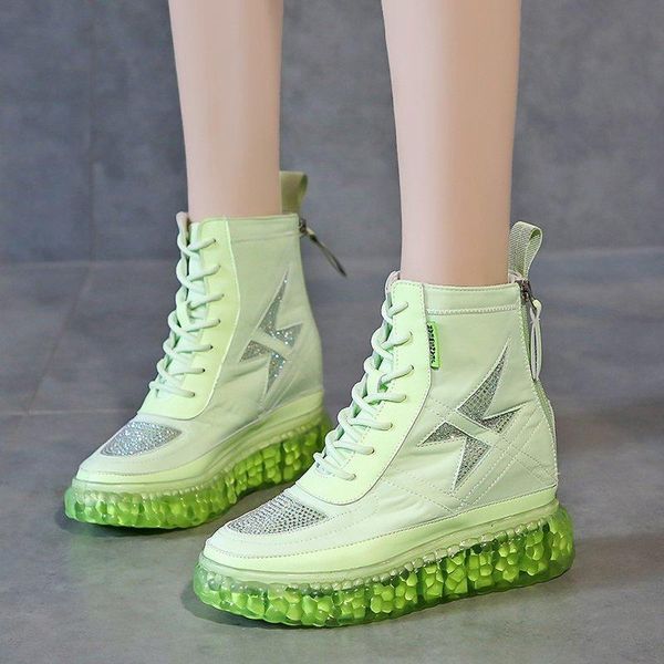 

rimocy блестящий кристалл высокие каблуки женщины boots зеленый белый коренастый платформы ботильоны женщина мода узелок высота увеличение о, Black