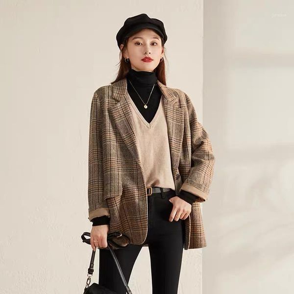 

plaid woolen coat woman blazer jacket female korean1, White;black