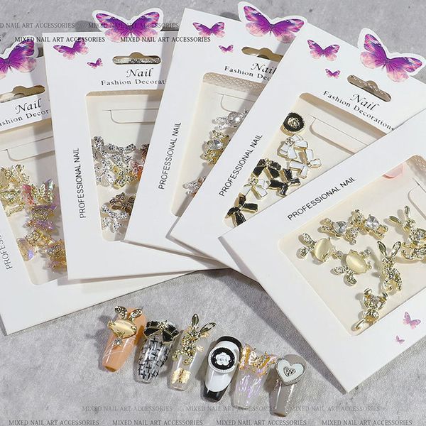 

retro nail art decoration alloy little bear heart star bowknot chain mixed manicure decor accessories nail tips, Silver;gold