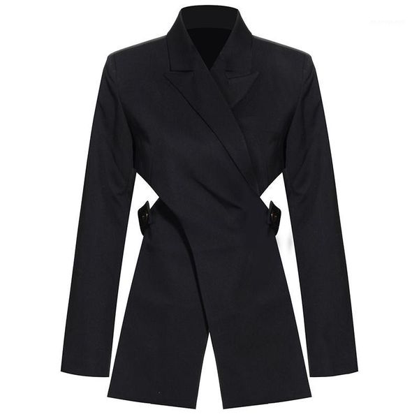

women's suits & blazers women black blazer asymmetrical crossover hollow out high street coat 20211, White;black