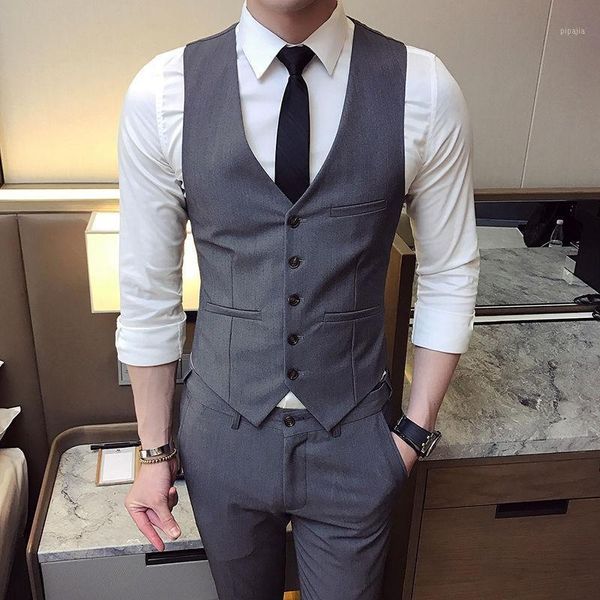 

2020 new arrival casual sleeveless formal business jacket dress vests for men slim fits mens suit vest male waistcoat homme1, Black;white