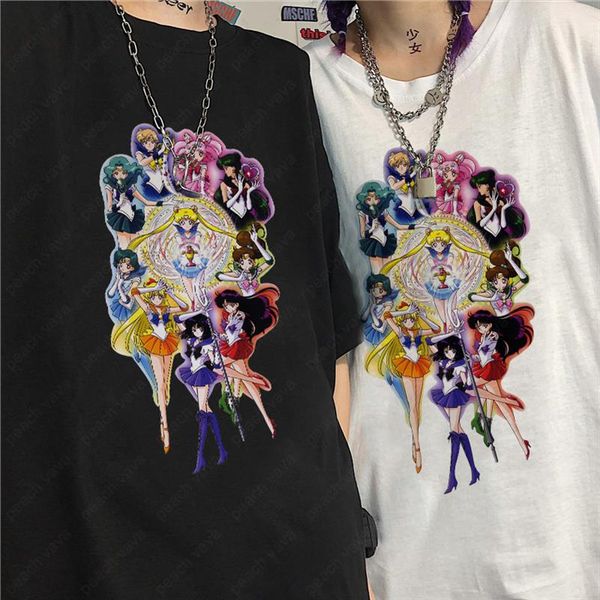 

harajuku gothic girlor mainor moon anime мультфильм печать с коротким рукавом топы мода весело япония kawaii случайные женские одежда футбол, White