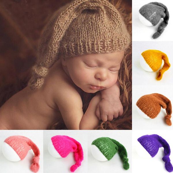 

caps & hats 0-12m baby hat long soft born pography hand knit posing props knitted cashmere infant for boy girl drop, Yellow