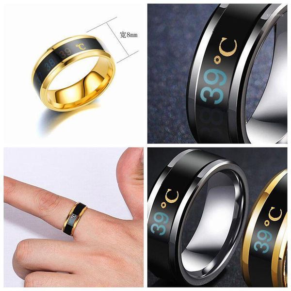 

fashion creative body temperature smart thermochromic stainless steel titanium steel ring college wind couple wild ring1, Golden;silver