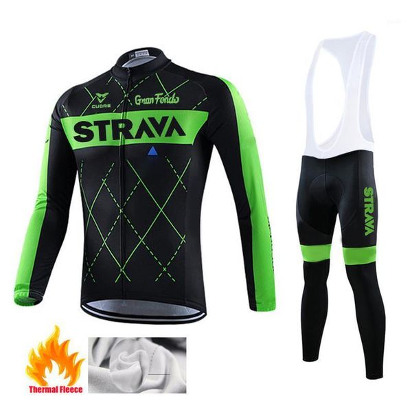 

new strava pro team winter thermal fleece cycling clothes men long sleeve jersey suit outdoor riding bike mtb clothing pants set1, Black;blue