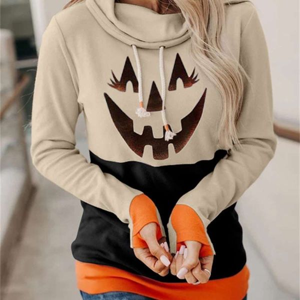 

fashion trend halloween simple sports sweater thumb pullover round neck long sleeve women's t-shirt, Gray