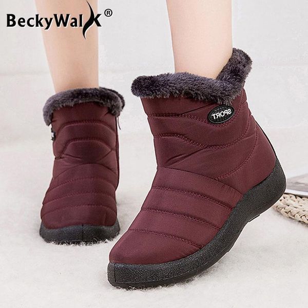 

women boots fur warm winter ankle shoes snow boots women's non-slip for women down waterproof booties botas mujer wsh37271, Black