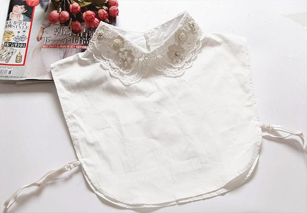 

ornaments european lace small lolita sweater fake collar temperament collar refined wild printing embroidery decorative, White