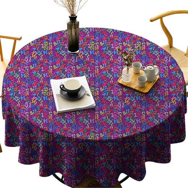 

wrinkle anti-fading round tablecloths colorful abstract mathematical figures purple backdrop education counting theme