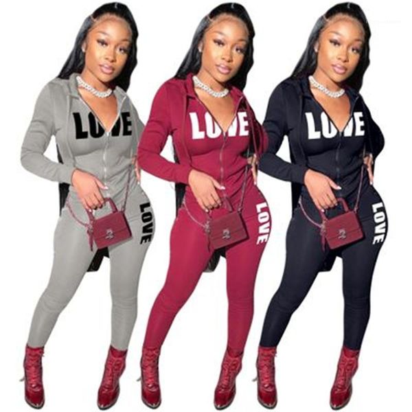 

sets fashion trend long sleeve cardigan zipper hooded pant suits designer female autumn new slim casual tracksuits ladies letter 2pcs, Gray