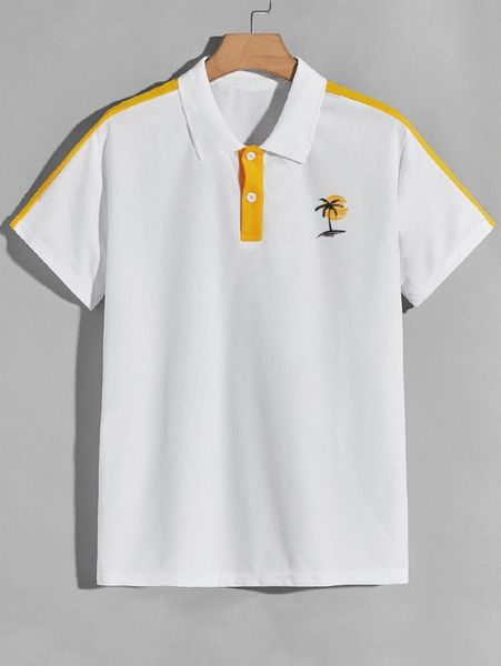 

romwe guys tree print polo shirt n2sd#, White;black