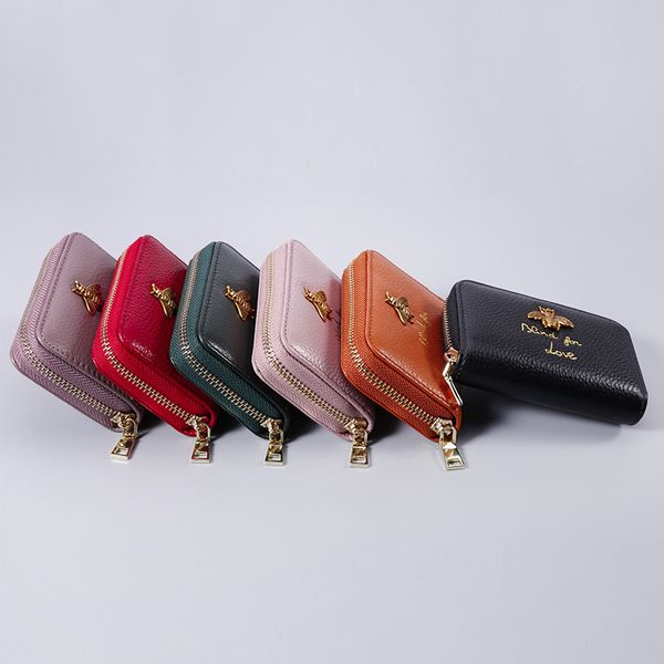 

leather mini multifunctional coin purse zipper coin purse change wallet pouch leather card holder, Red;black