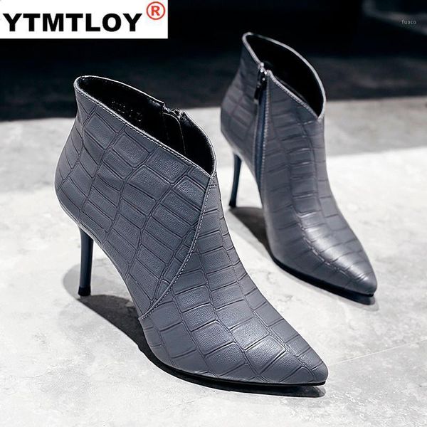 

boots 2021 autumn women fine heel high short pointed stiletto snow fashion ankle shoes zip black gray1