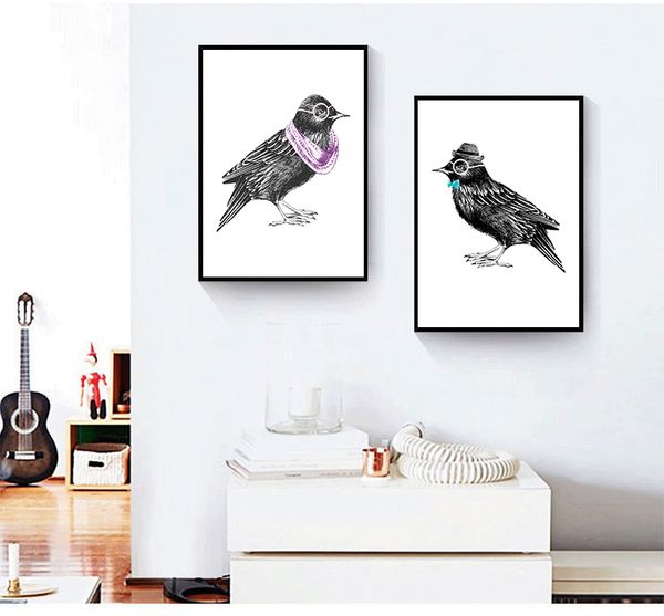 

modern small fresh black and white cute animal bird bedroom wall mural poster art painting living room wall mural no frame