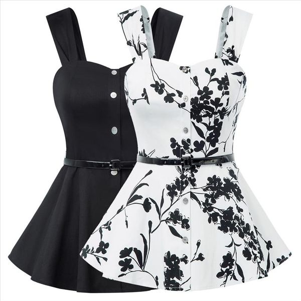 

женская короткая рубашка летняя мода ретро кнопки украшенные топы без рукавов квадратный шеи тонкий талии хлопчатобумажная блузка, White