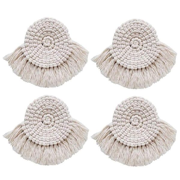 

gift wrap 4-piece handmade lace set, cotton woven placemat, coffee beverage fan-shaped beer