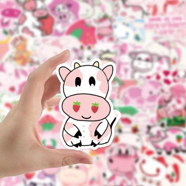 

50 pcs kawaii pink cow sticker waterproof pvc journal decorative stationery craft stickers toy for luggage lapskateboard bbybxg