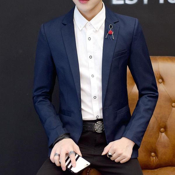 

in the spring of 2021 the new men's leisure blazer fashion youth pure color blazer, White;black