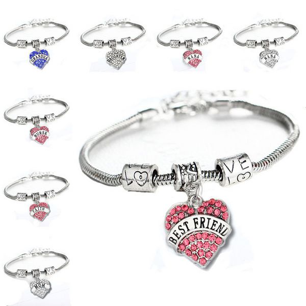 

heart bracelet mom aunt daughter grandma believe hope crystal bracelet kka8014, Golden;silver
