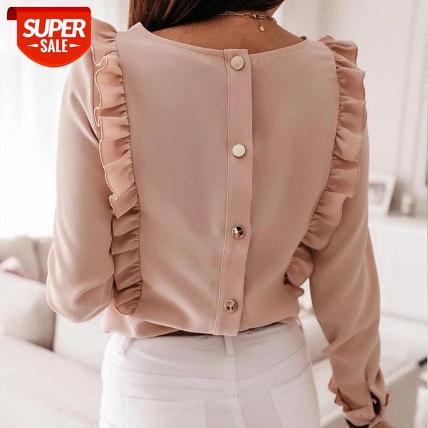 

2021 Autumn Fashion Cotton Women Blouses O-neck Long Sleeve Vintage Womens Blouses Casual Solid Ruffles White Shirt Women 10620 #gX2x