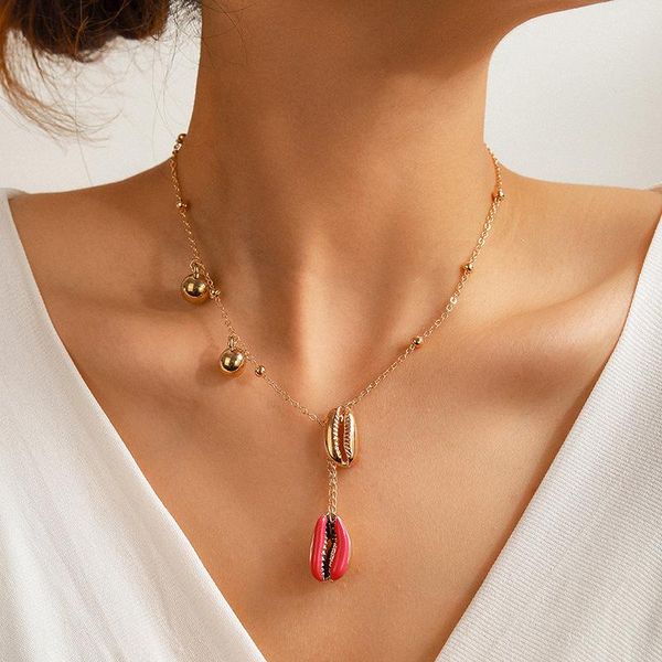 

brling new 2020 fashion ins vintage chain pendant choker simple color shells alloy necklace for women girls gifts party, Golden;silver