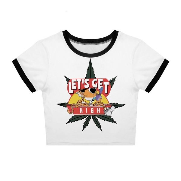 

new summer female open navel around the neck fine fit digital short sleeve shirt tight upper fashion lower f8iu, White