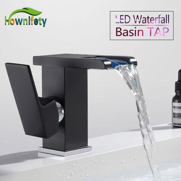 

bathroom sink faucets led waterfall black basin faucet bath vanity tap cold waitch single handle modern type water with different color1
