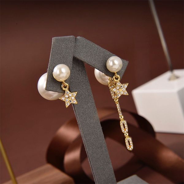 

new sided pearl asymmetric earrings pendant anti allergy women's, Silver