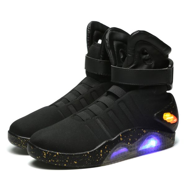

back to the future shoes cosplay marty mcfly sneakers shoes led light glow tenis masculino adulto cosplay shoes rechargeable lj201, Black;white