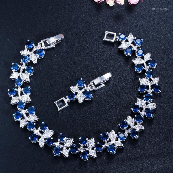 Braccialetti con ciondoli da tennis di vendita calda del fiore blu per le donne Bracciale con maglie a catena in oro rosa PltGioielli stile UE/USA1