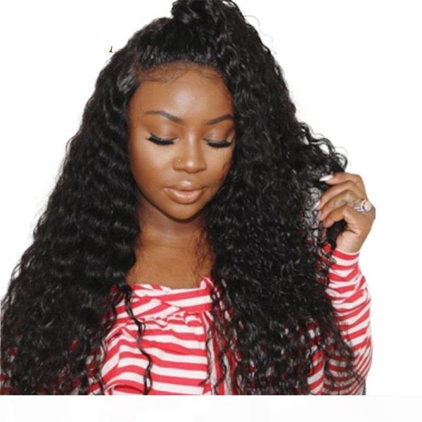 

indian human hair lace front wigs with baby hair deep curly full lace virgin hair wig natural color glueless, Black;brown