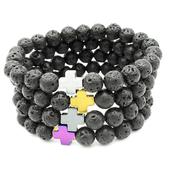 

natural bracelets bracelet 2019 volcanic stone cross christian multicolor yoga energy beads women men aromatherapy jewel, Black