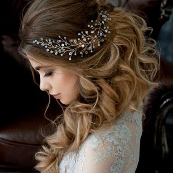 

gold headband 2021 new design elegant fashion bridal wedding rhinestone imitate pearl beads hair jewelry party headpiece, Golden;silver