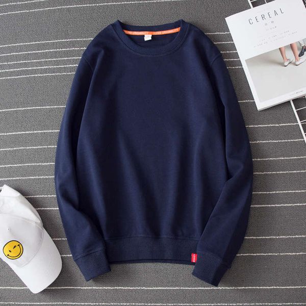 

8jhy6ksolid color sweater men's plush thickened autumn and winter round neck hoodless loose casual simple trend student pullover long s, Black