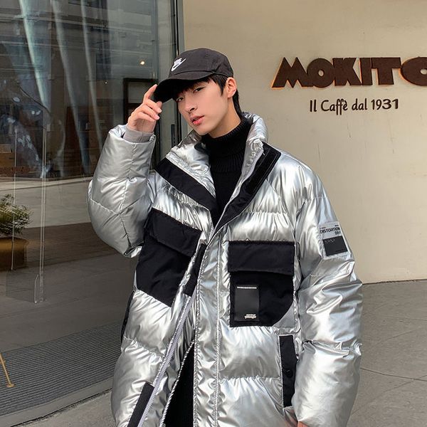 

2021 new inverno quente algodo acolchoado gola casaco solto moda reflexiva roupas brilhantes frete 74hq, Black