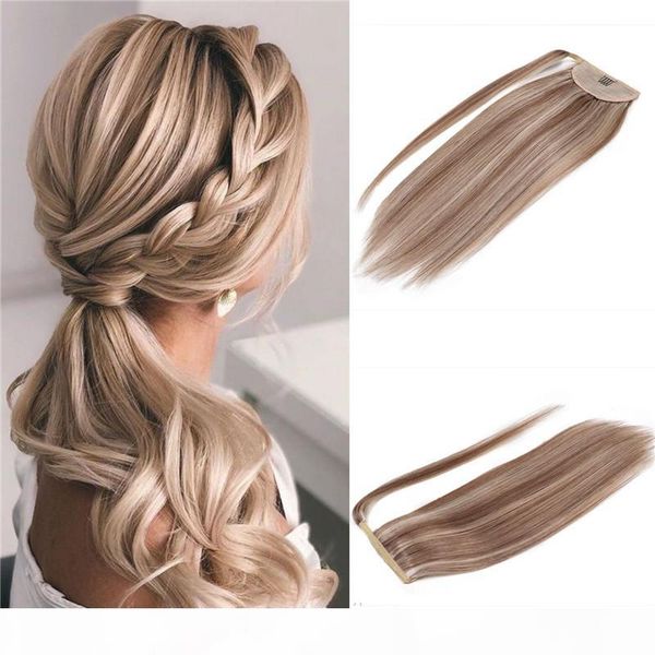 

highlights wrap around hair ponytail virgin human hair extensions mix color blonde clip in ponytail remy brazilian hair pieces 100g, Black