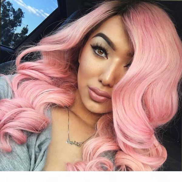 

temperature resistant pink synthetic hair lace front wigs luxury synthetic hair wigs ombre synthetic wigs women, Black