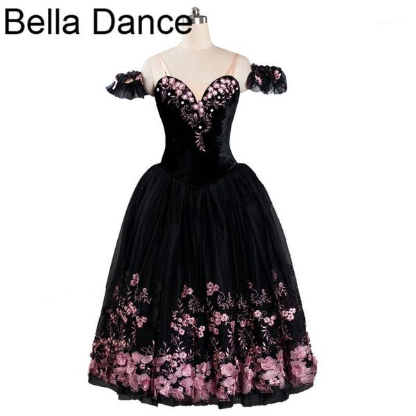 

women black lyrical professional ballet stage long dress skirt girls performance compeition costume bt91141, Black;red