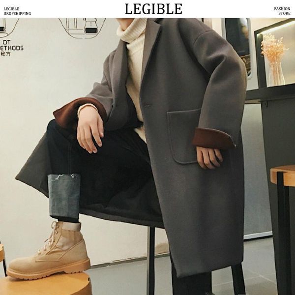 

winter wool jacket mens casual turn down collar coats windbreaker men kg-612, Black