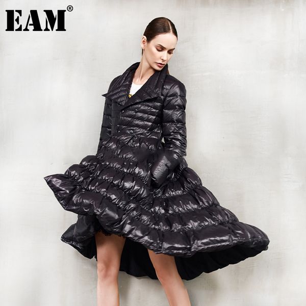 

[eam] loose fit big hem asymmetrical down jacket new lapel neck long sleeve warm women parkas fashion spring autumn 1a407 201109, Black