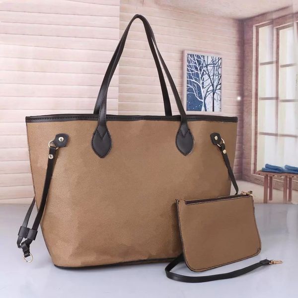 

luxury designer handbag never tote full bag large capacity shopping shoulder bags leather classic letter grid flower women handbags purse 2p