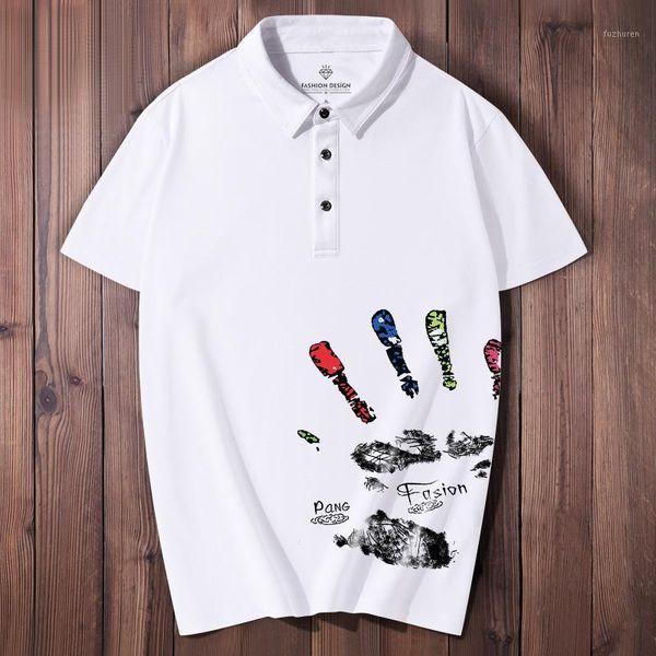 

stylish guy's short-sleeved shirt plus size loose white lapel short sleeve hong kong style men's summer couple fat t-shirt1, White;black
