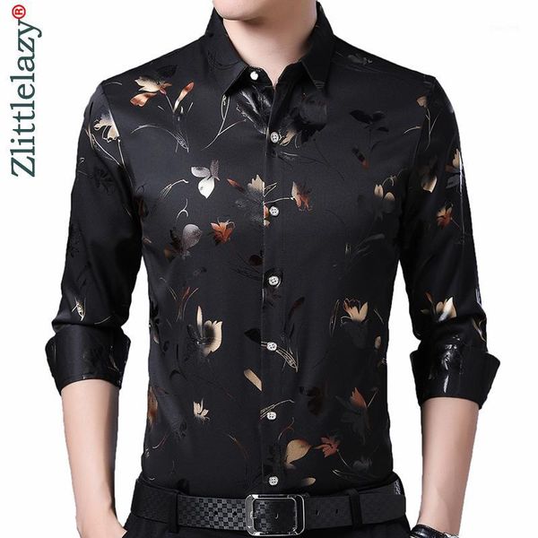 

2020 brand long sleeve men social shirt spring streetwear casual floral shirts dress mens slim regular fit clothes fashions 00761, White;black