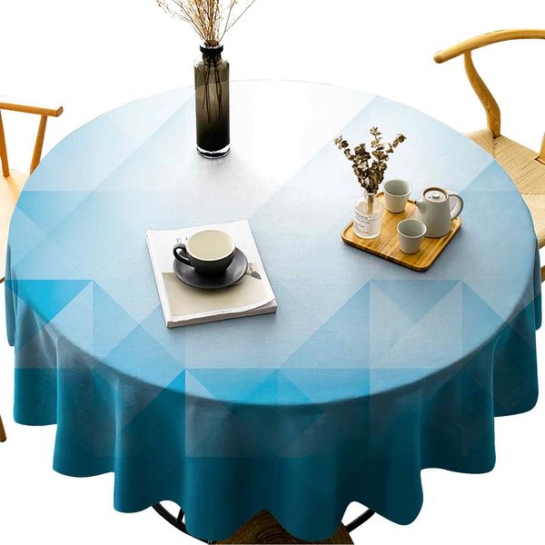 

круглая скатерть хлопчатобумажная льняная пылезащитный стол крышка омбре цвета в фрактальной мозаичной форме линии и треугольники геометриче