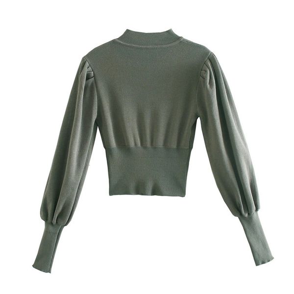 

new green short turtleneck knitted women 2021 opening puff long sleeve crop sweater female warm tunic knit v62p, White;black