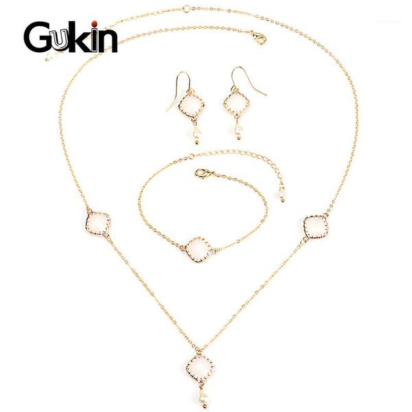 

gukin white opal bridal jewelry sets gold color women's necklace earrings and bracelet boho wedding jewelry sets1, Silver