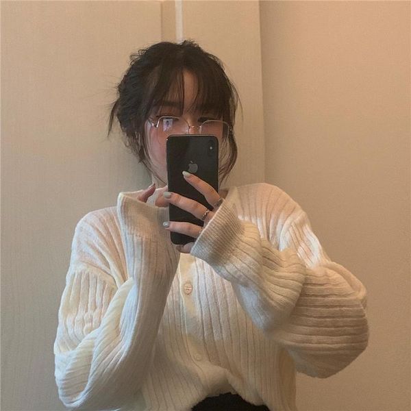 

women's knits & tees oversize womens sweaters autumn vintage cardigans loose winter sweater knitted plus size women cardigan knit butto, White